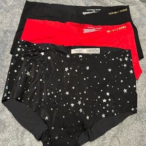 Victoria’s Secret Briefs, Red / Black / Black w/ Stars (3), NWOT